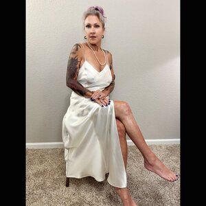 90s Victoria's Secret Ivory Silk Lingerie Slip Dress Maxi Glam 30s Retro M